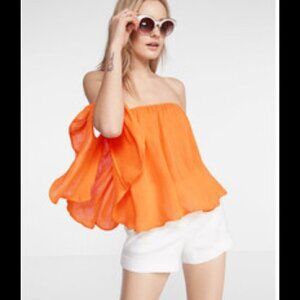 Express Off the Shoulder Flowy Gold / Orange Yellow Off-Shoulder Top